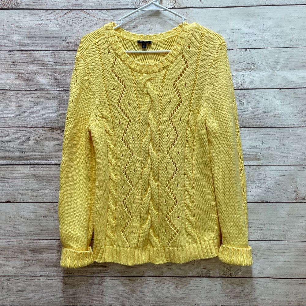 TALBOTS COTTON CABLE KNIT‎ SWEATER IN YELLOW